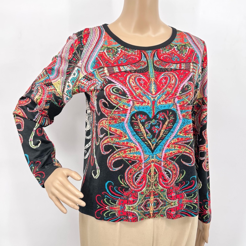 Lynn Ritchie Silk Blend Boho Art Print Long Sleeve Top